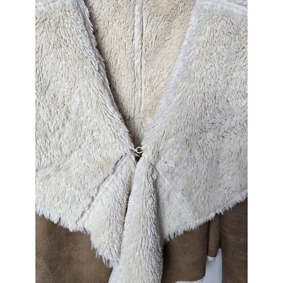 B Hip Waterfall‎ Boho Hippie Faux Suede Sherpa Ruffle Front Jacket Beige SZ L - Picture 5 of 11
